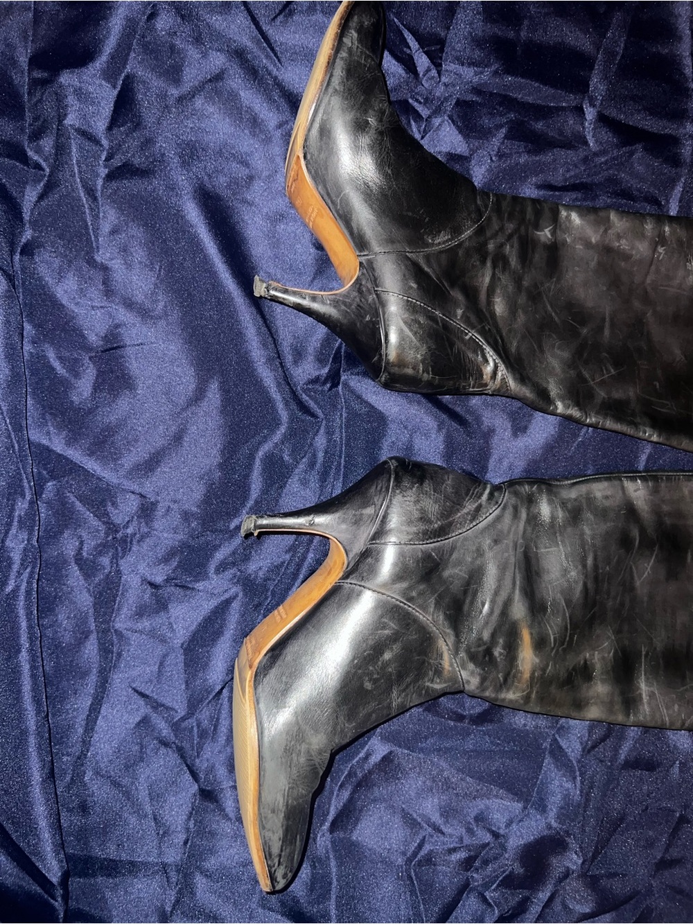 Maison Martin Margiela Olive Leather Knee-High Heeled Boots - Picture 3 of 6